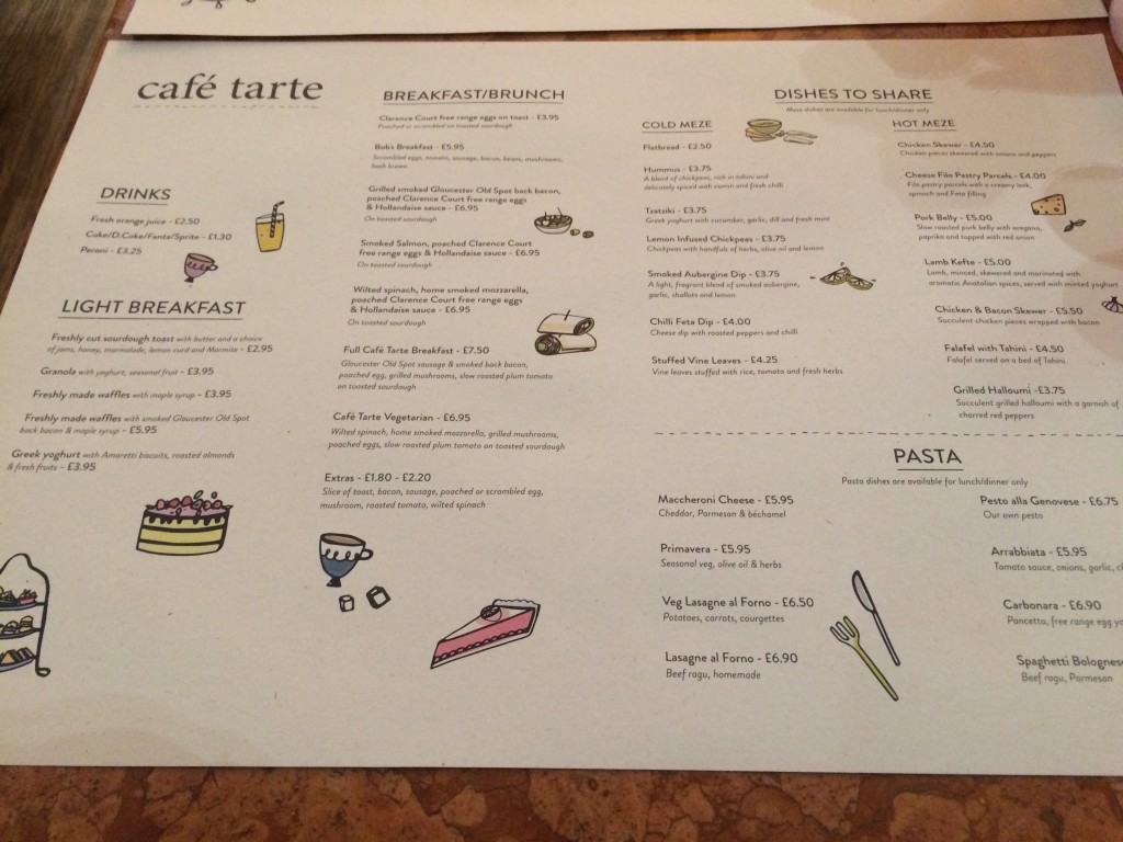 Cafe Tarte menu