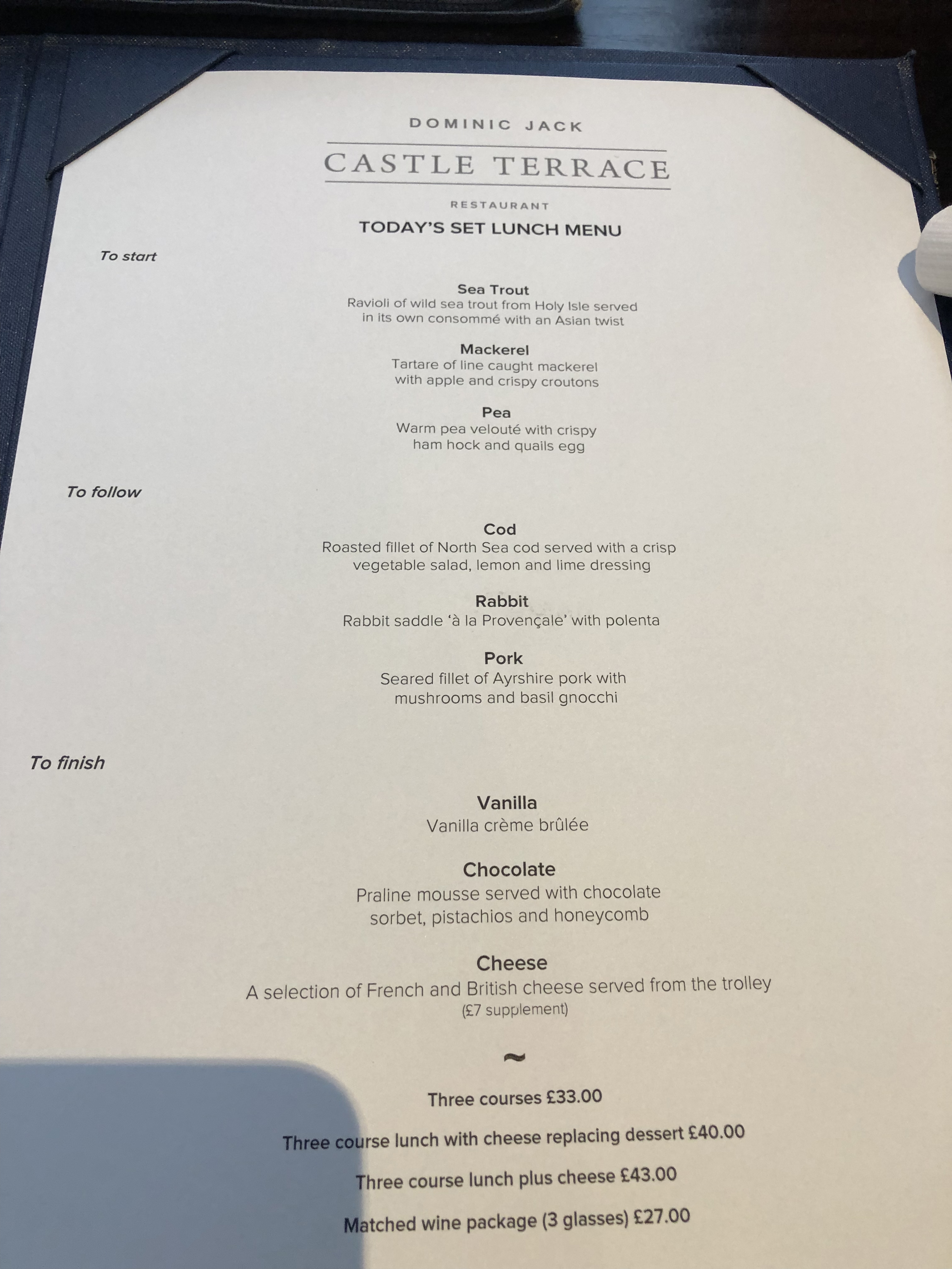 Castle Terrace lunch set menu