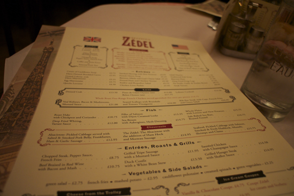 Brasserie Zédel menu