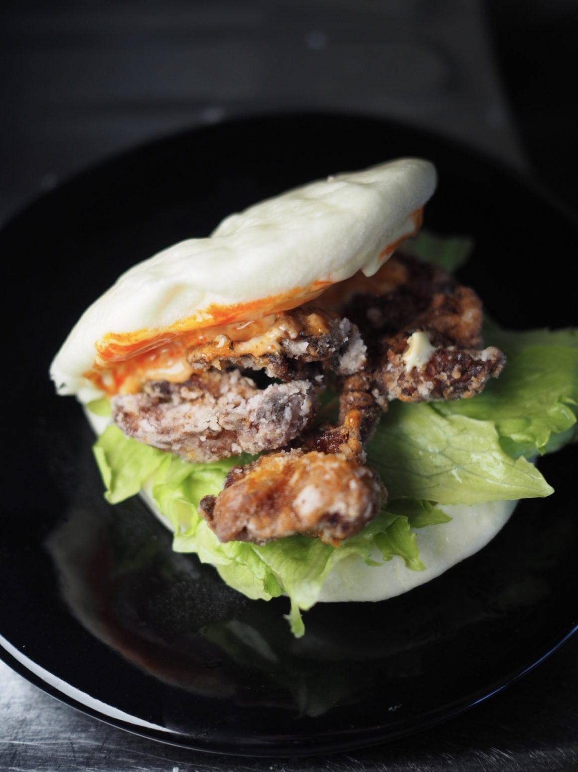 Japanese fried chicken with spicy mayo bao