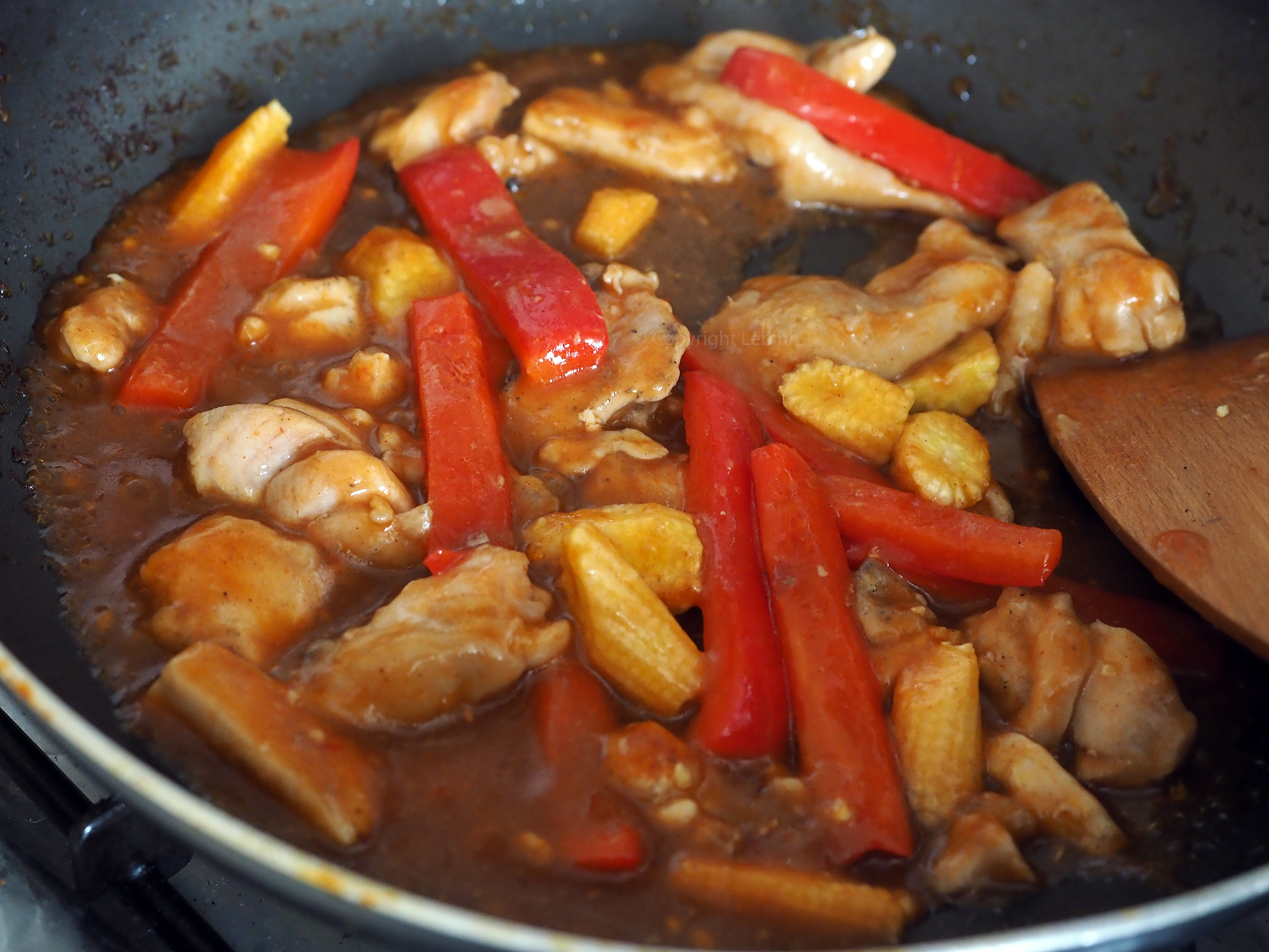 Sweet and Sour chicken in frying pan