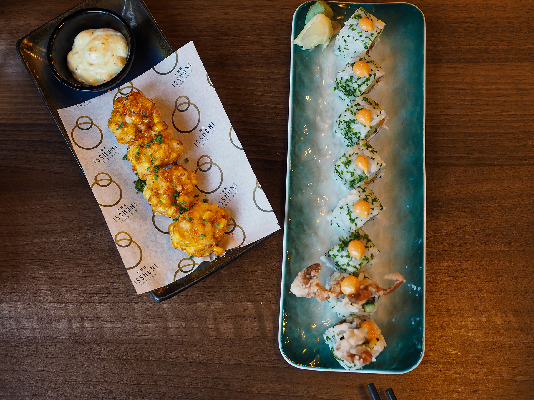 Sweetcorn kakiage and spider roll