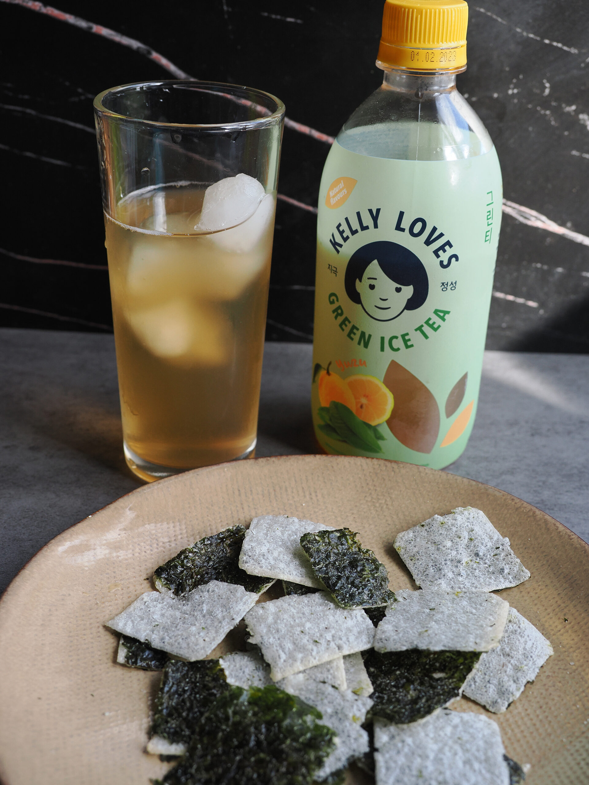 Kelly Loves yuzu tea bottle with seaweed crisp