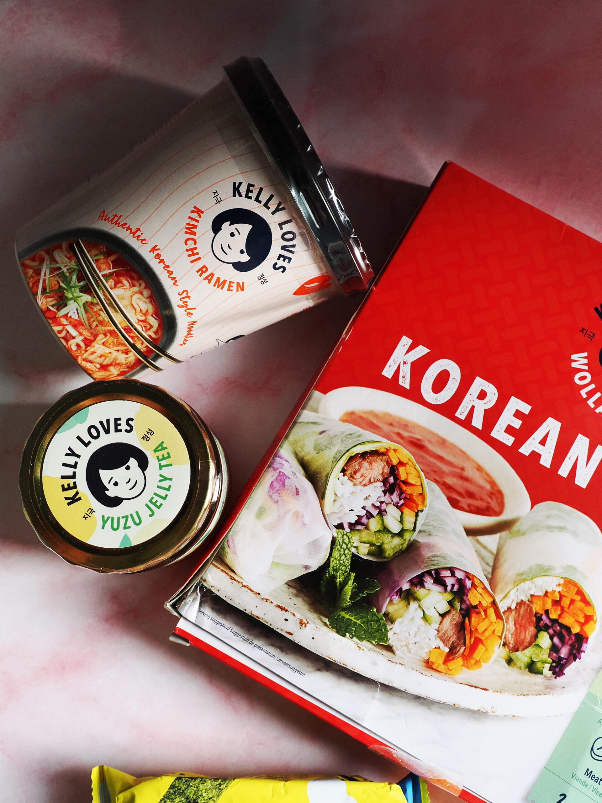 kimchi noodles, Korean roll kit close up of Kelly Loves products