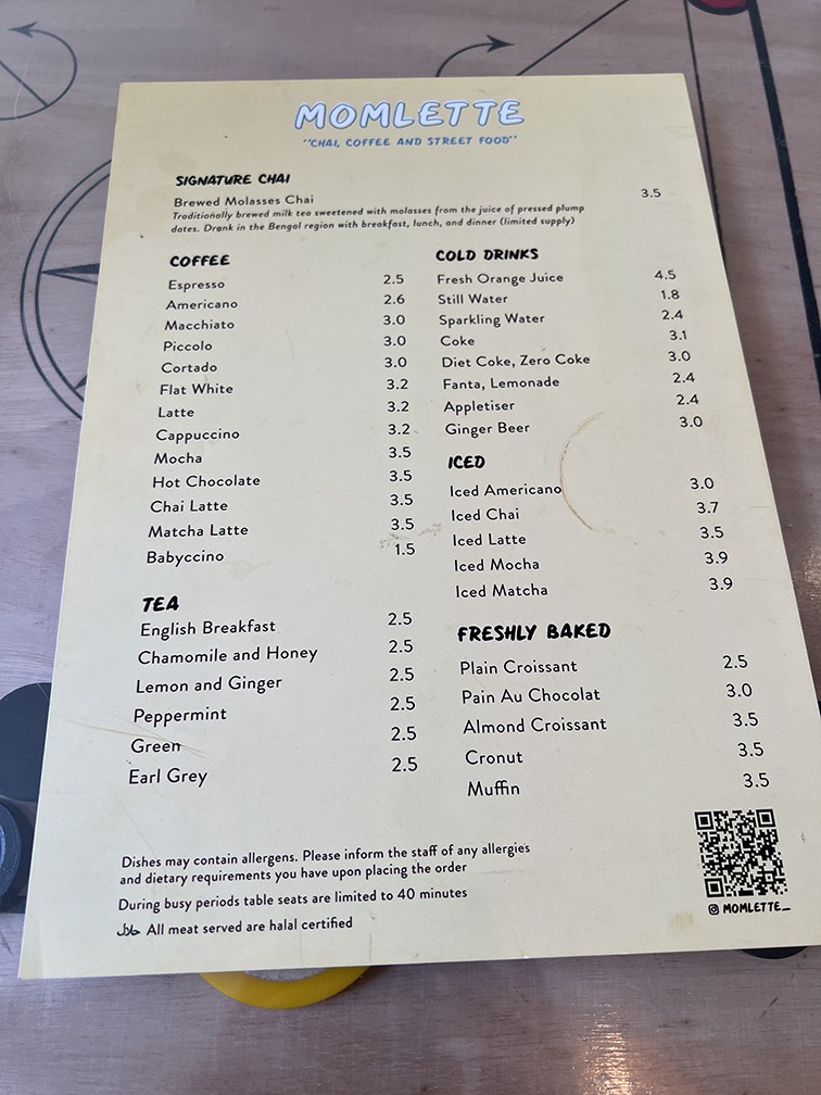 Momlette drinks menu