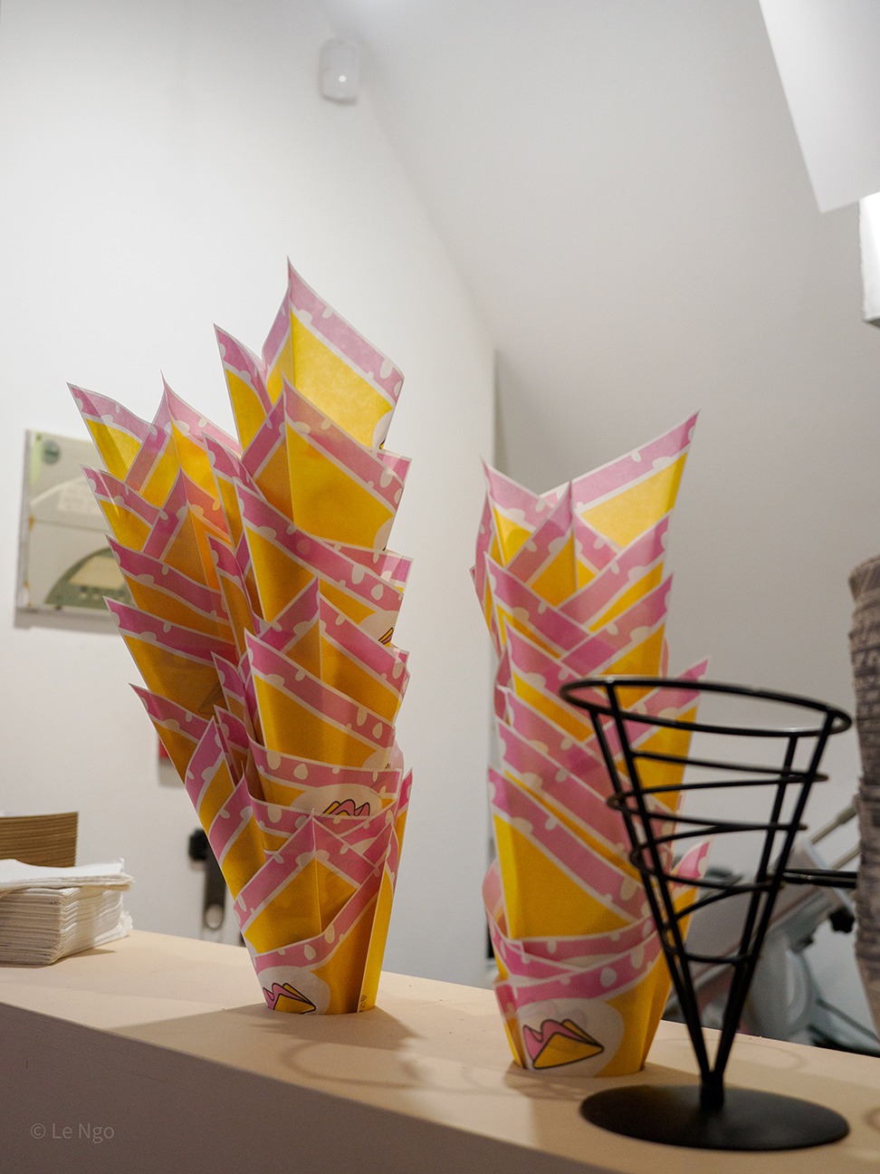 stacked paper cones in Indegno London