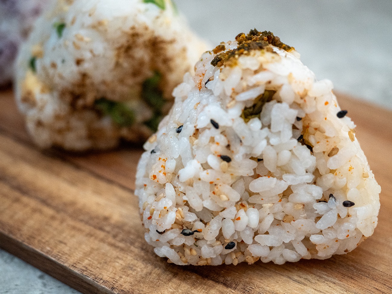 Sosaku onigiri rice ball close up on platter