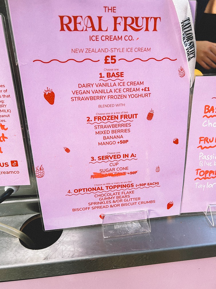 The Real Fruit Ice Cream Menu