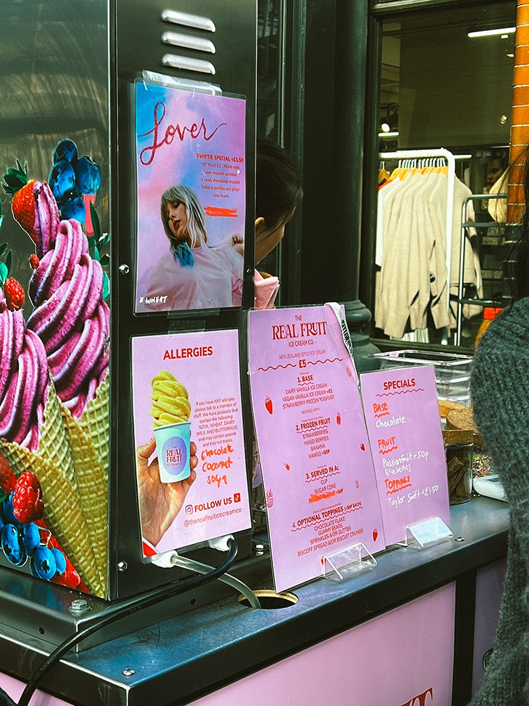 The Real Fruit Ice Cream truck in Spitalfields August menu