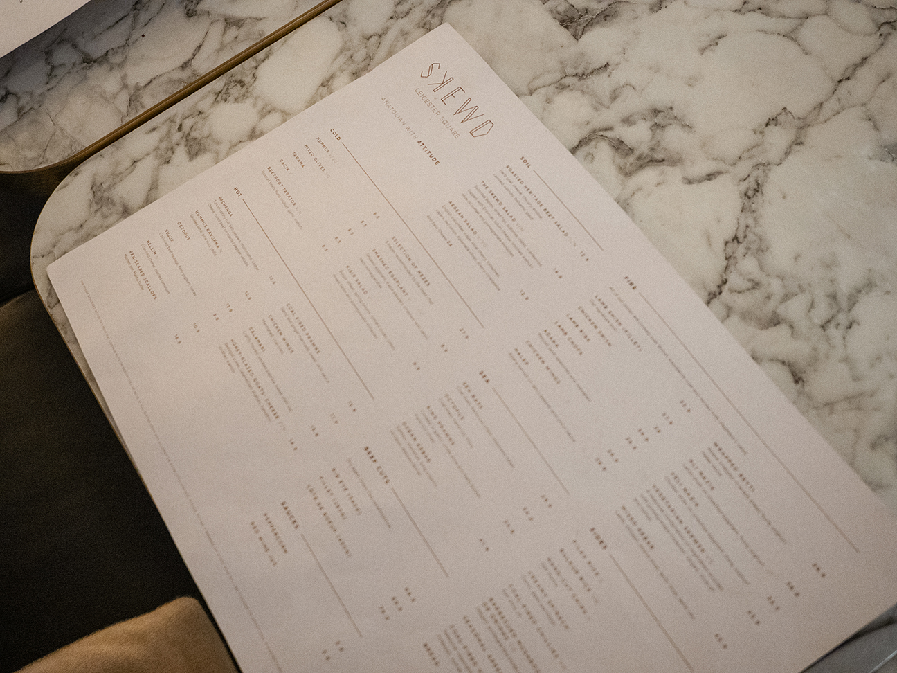 Skewd Leicester Square menu
