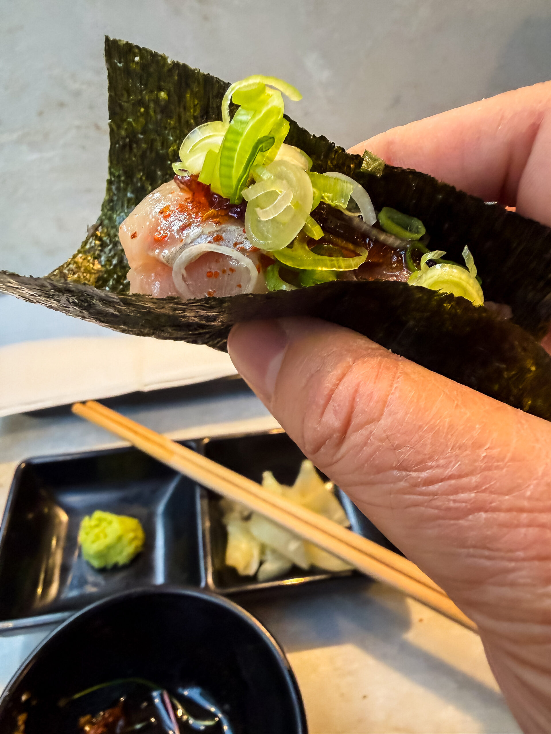 Hamachi - Yellowtail temaki handroll