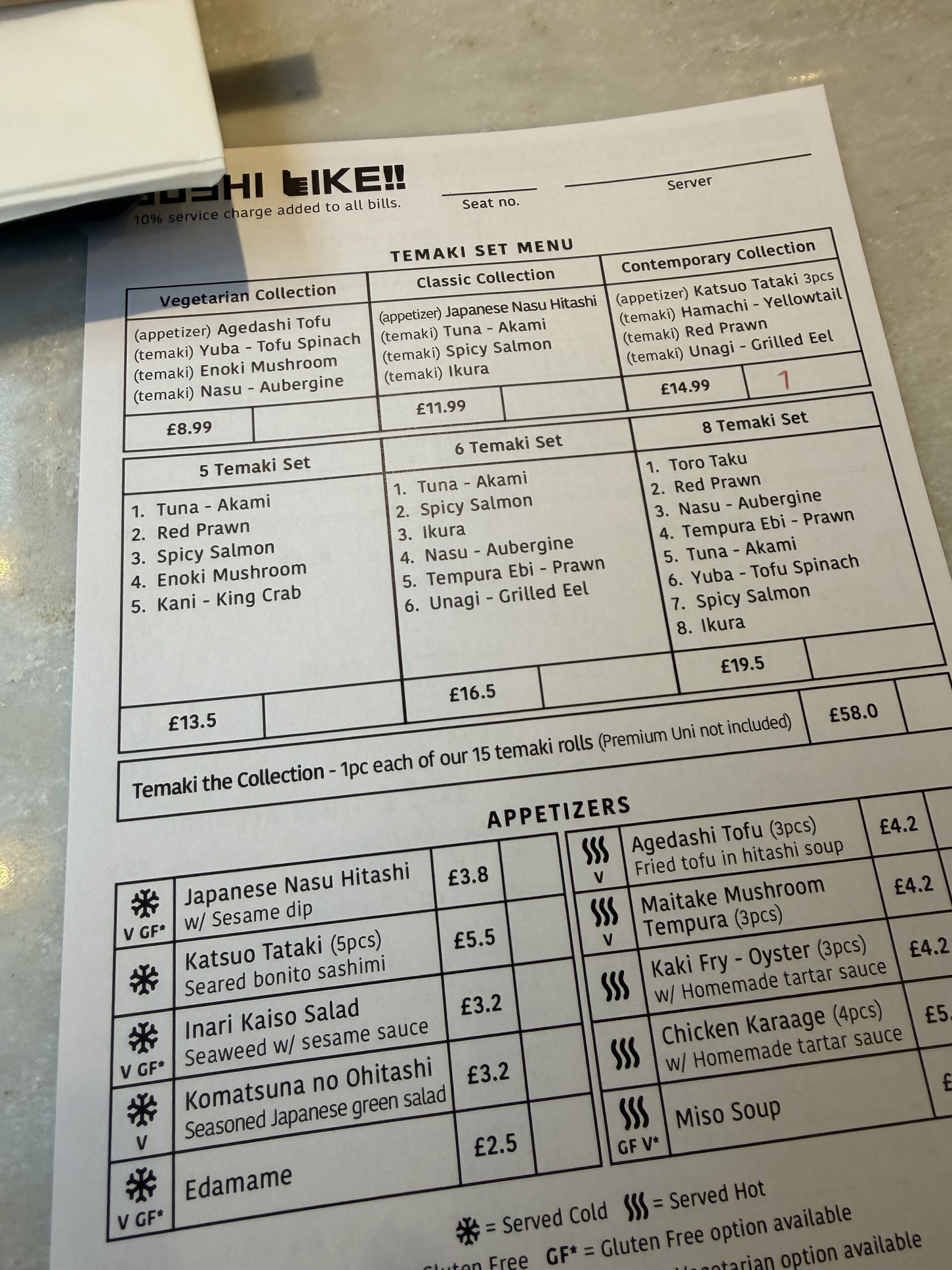 Sushi Like by Kintan temaki menu