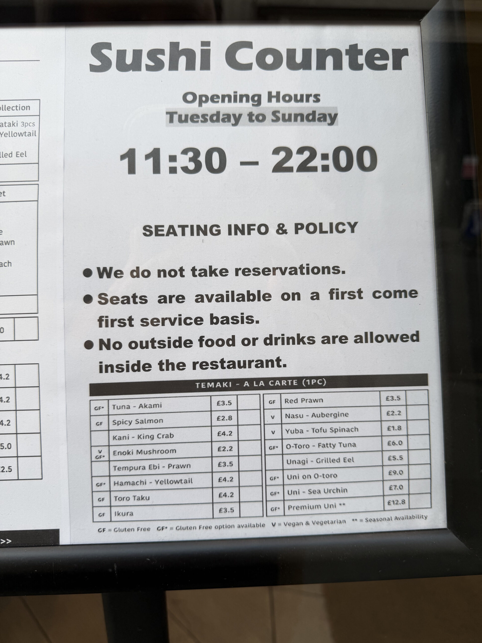 Sushi like walk in only