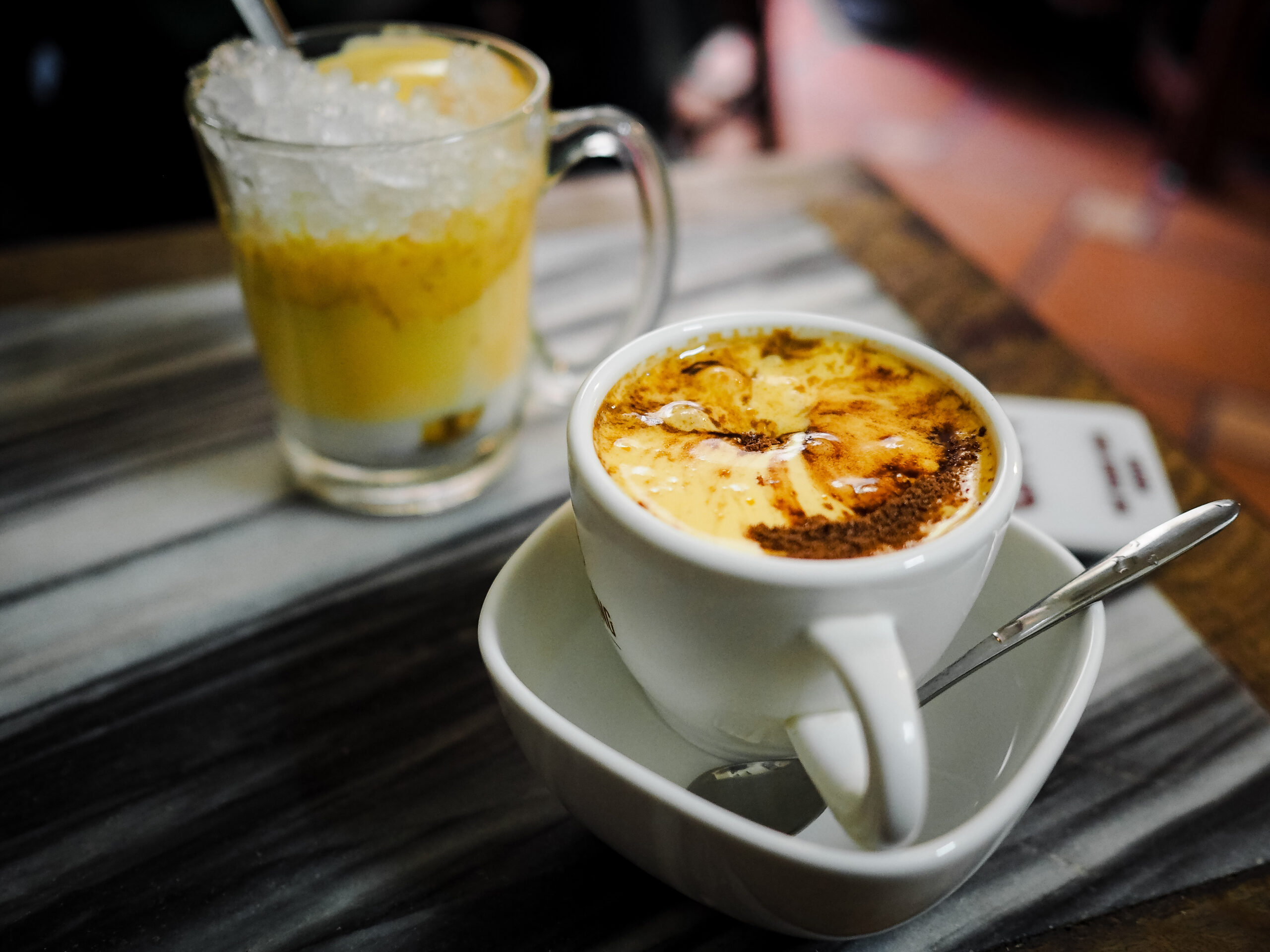 close up of the egg coffee cup Cafe Giảng