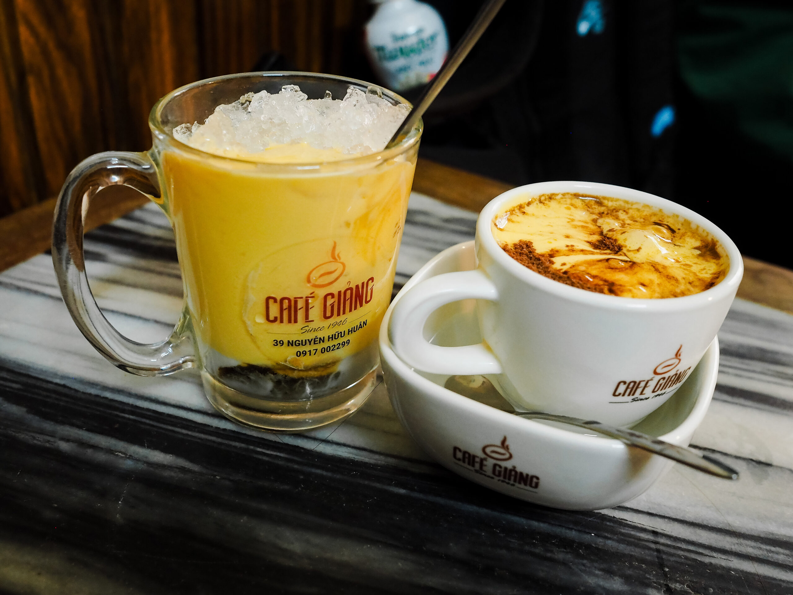 close up of the egg coffee cup Cafe Giảng