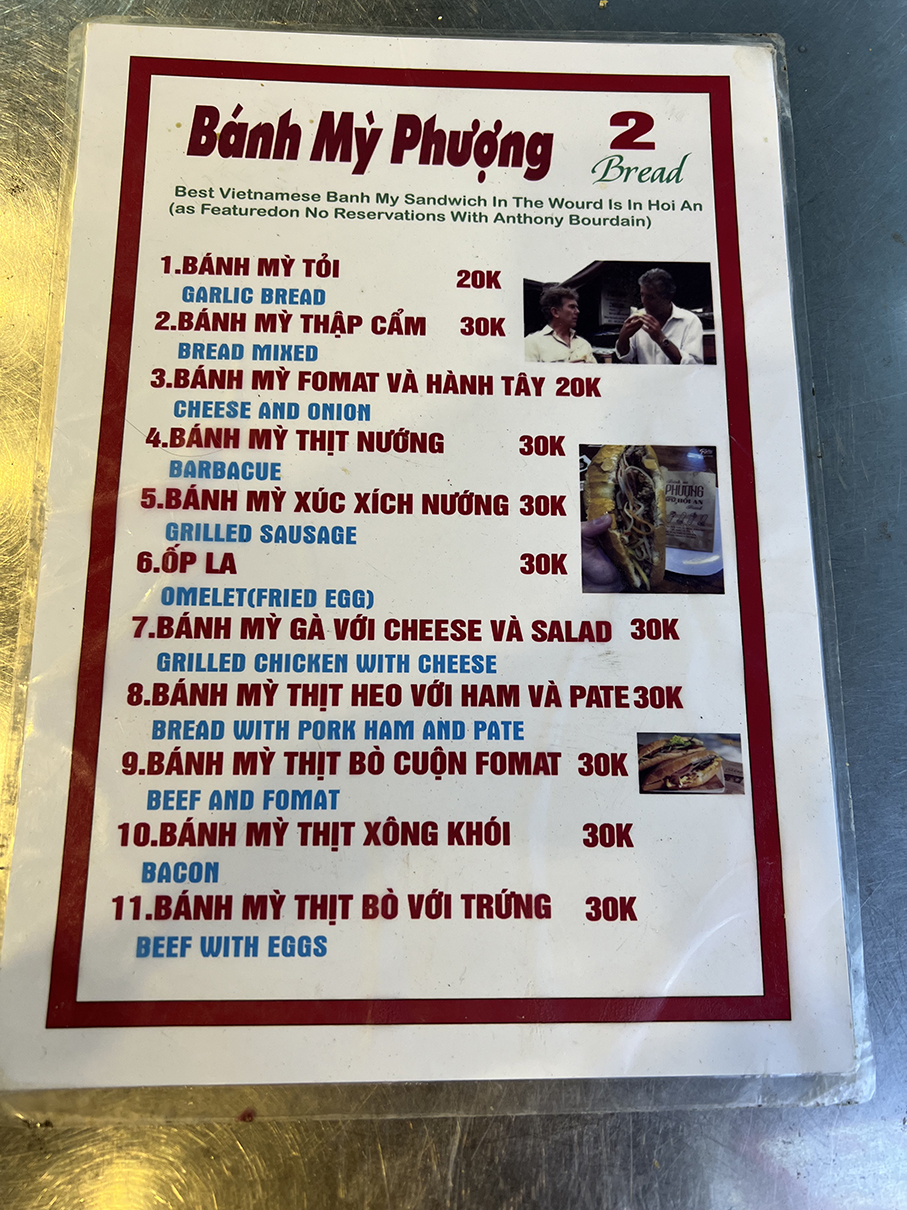 Bánh Mì Phượng 2 menu