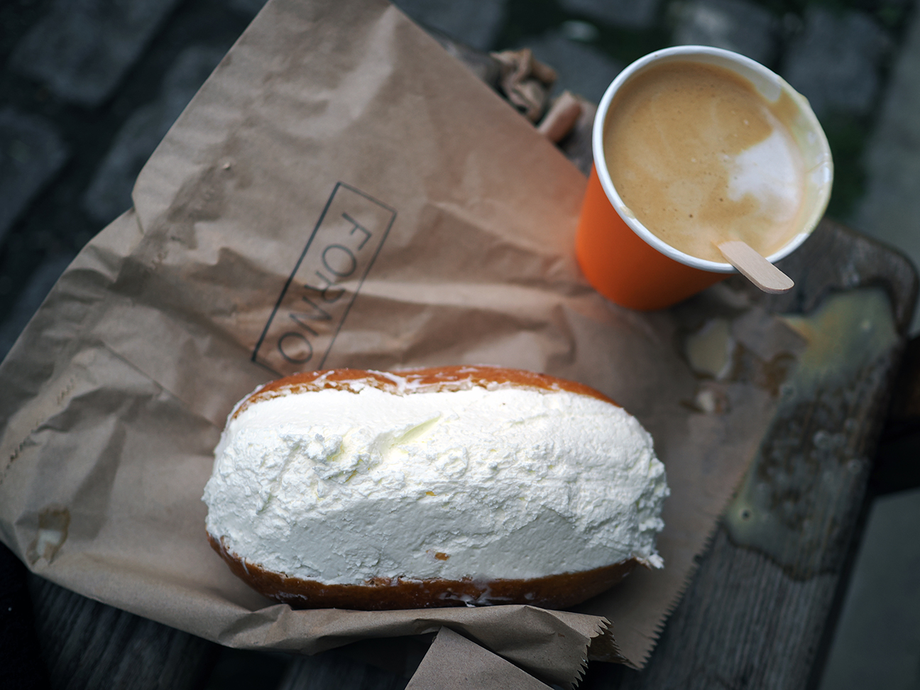 Maritozzi and flat white coffe at Forno Mile End