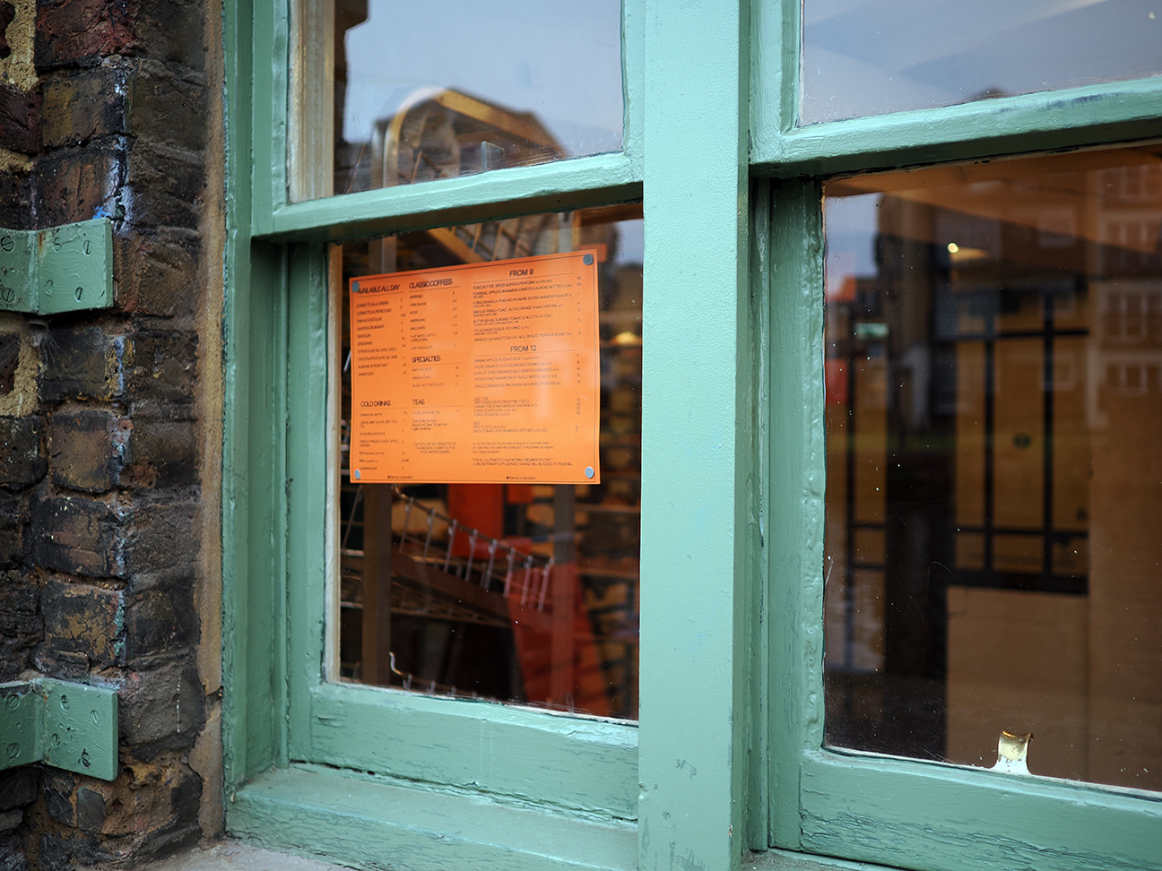 window of Forno ragged cafe menu