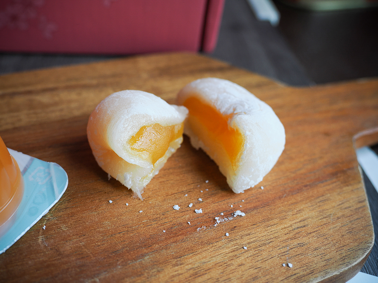 Sanwa Yubari Melon Daifuku cut in half